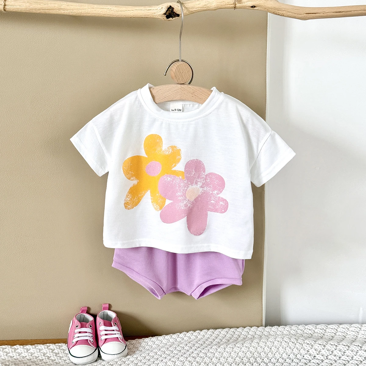 صيف جديد ملابس الطفل الرضع خمر نمط الأزهار طباعة أعلى + أسفل مجموعة طفل الفتيات مجموعة ملابس الطفل الوليد 2 قطعة #4