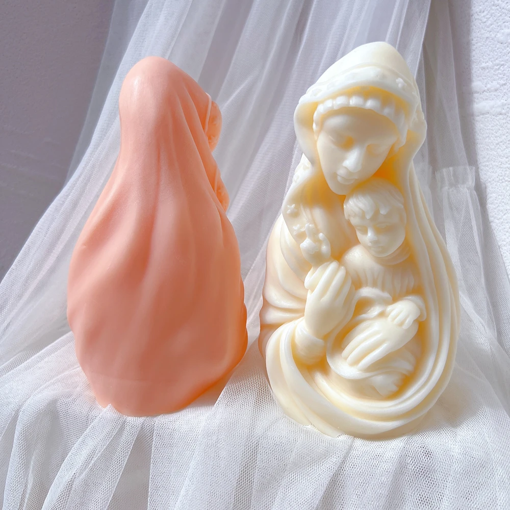 Madonna And Child Statue Silicone Mold Blessed Virgin Mary With Baby Jesus Sculpture Candle Mold Catholic Art Decor Wax Mould