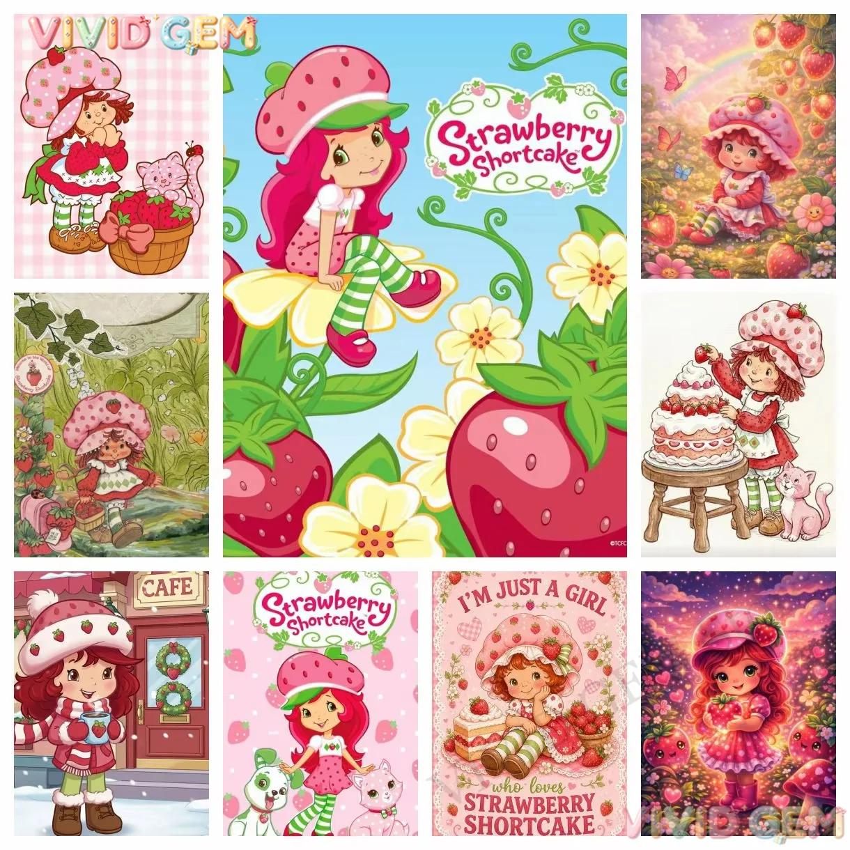 VIVID GEM Anfänger-DIY-Set: Niedliches Erdbeer-Shortcake-Diamantmalerei-Kit, Vollflächiges Mosaik-Bastelset für Erwachsene, Wandkunst, Handgemachtes Geschenk