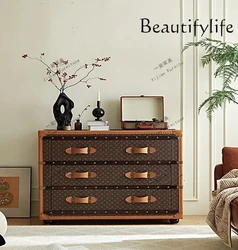 American medieval style chest of drawers, retro entrance, leather locker design, leather box high cabinet