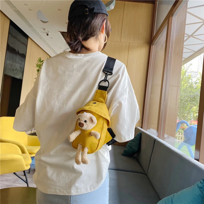 Korean Bear Crossbody Bags Fashion Canvas Chest Bag Outdoor Travel Key Phone Storage Bags Cute Doll Shoulder Bags Girl Backpack - view 4
