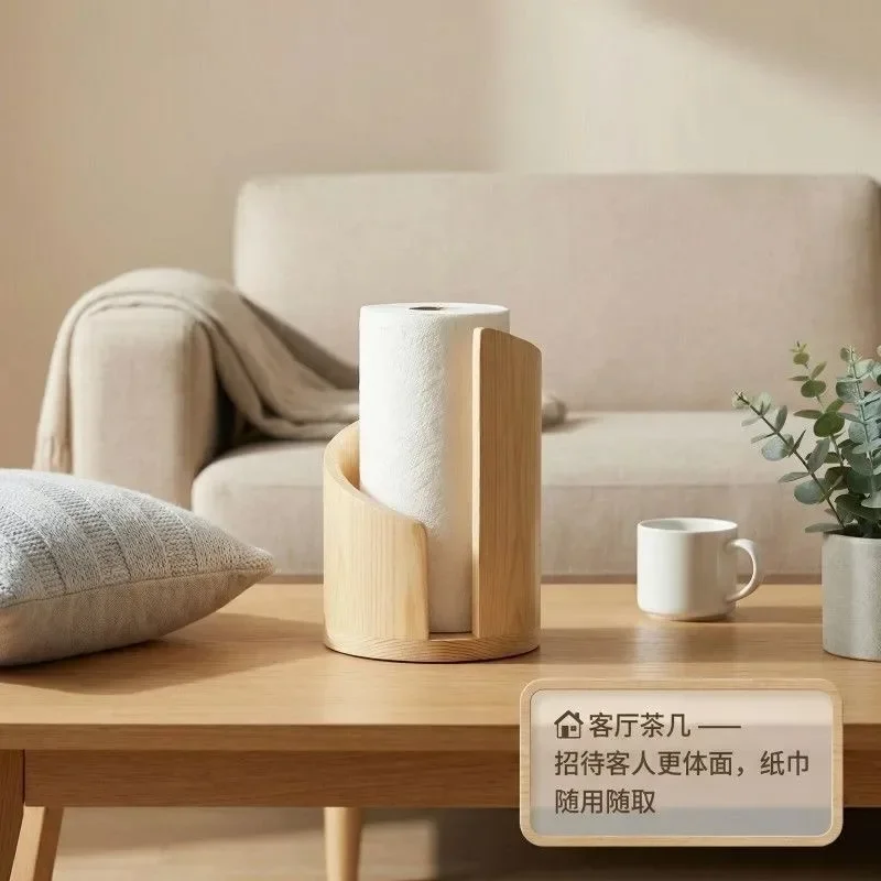 Creative Wooden Paper Roll Holder with Anti Slip and Anti Tilt Base Tabletop Design Tissue Holder Dining Table Home Decoration