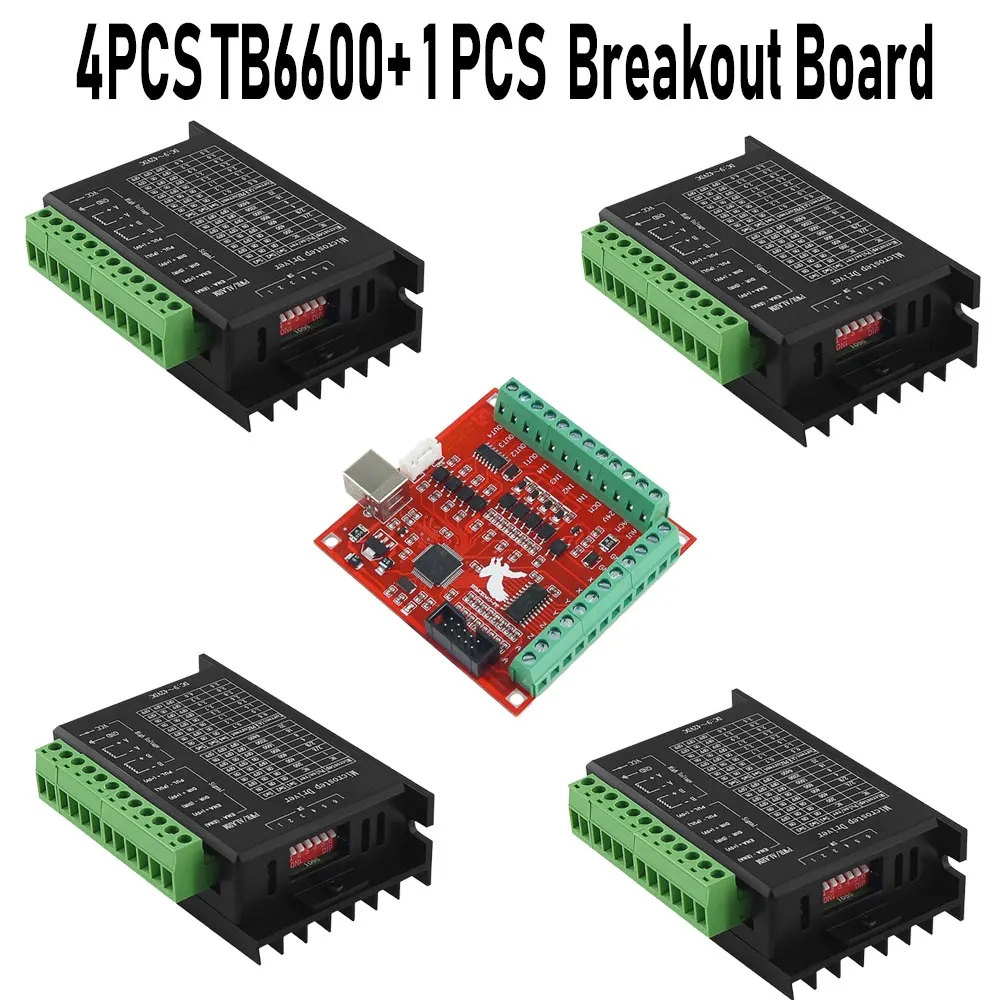 Controlador de Motor paso a paso TB6600, 4 piezas, actualización Nema 23, Nema17, 4A, DC9-42V + 1 piezas, placa de ruptura CNC, USB MACH3, 100Khz,