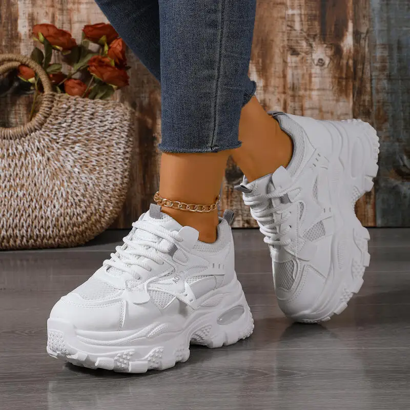 

Chunky Platform Lace Up Sneakers Women 2025 Autumn Non Slip Thick Bottom Breathable Mesh Sports Shoes Comfort Women's Sneakers