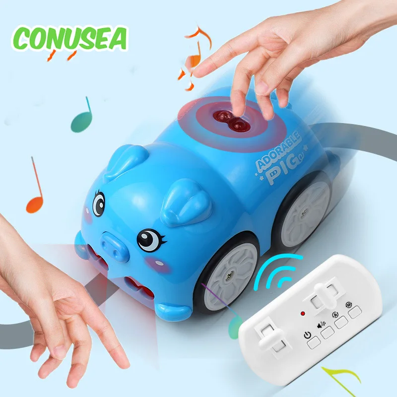 Mini Remote Control Cars Cute Pig Gesture Sensing Following Rc Car Kids Toy Light Music Electric Vehicle Baby Children Gifts