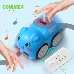 Mini Remote Control Cars Cute Pig Gesture Sensing Following Rc Car Kids Toy Light Music Electric Vehicle Baby Children Gifts