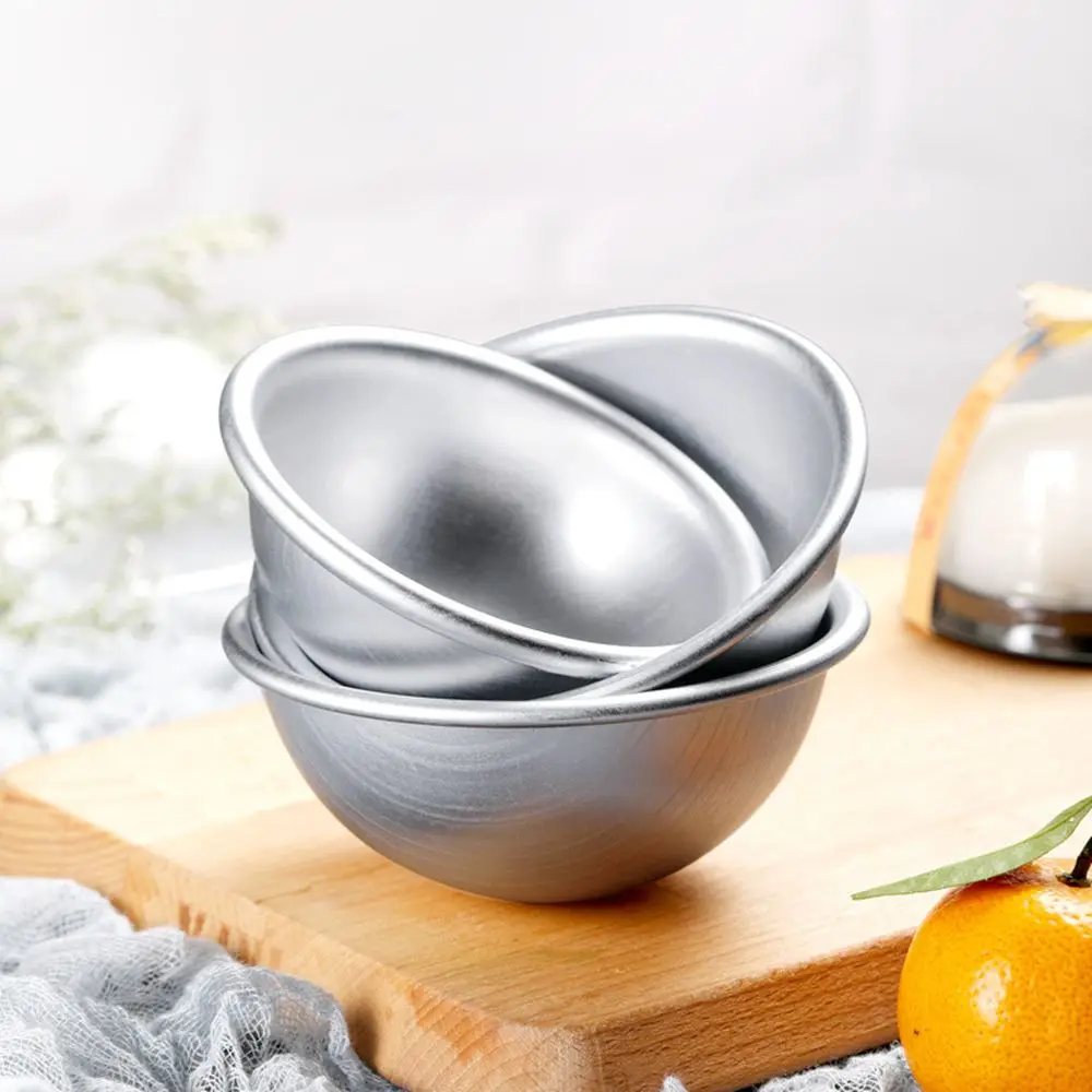 Silver Cake Pastry Mould 3D Aluminium Alloy Ball Half Round Mochi Mold Snowball Daifuku Dessert Pan Tin Baking Kitchen Tool