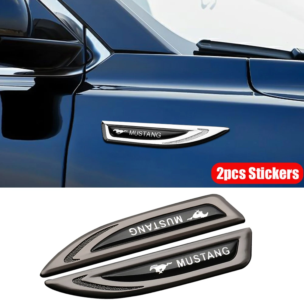 Mustang Car Side Fender Emblem 2pcs 3D Metal Sticker Car Decorative Accessories For Ford Focus Kuga F150 Everest Mk7 Ranger Mk3