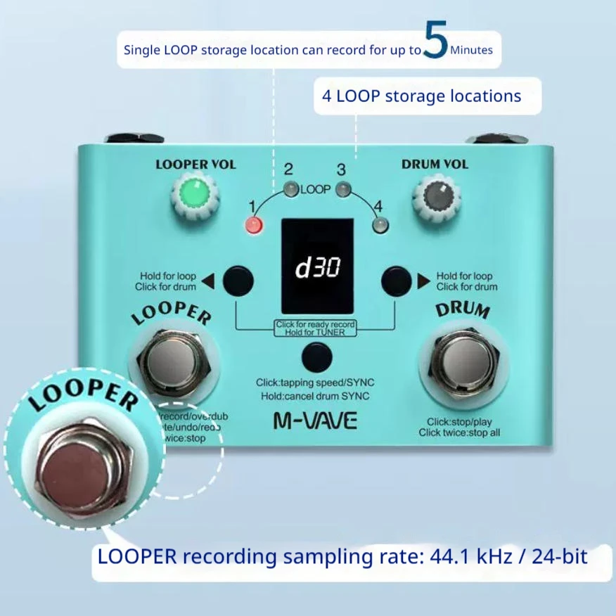 M-VAVE drum machine Loop recording loop electric acoustic guitar singing effect device musical phrase single block LOST TEMPO