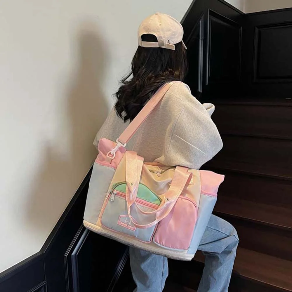 حقيبة سفر قابلة للتوسيع من قماش أكسفورد بألوان متباينة وقابلة للطي بسعة كبيرة وحقيبة لياقة بدنية وحقيبة يوجا من البوليستر