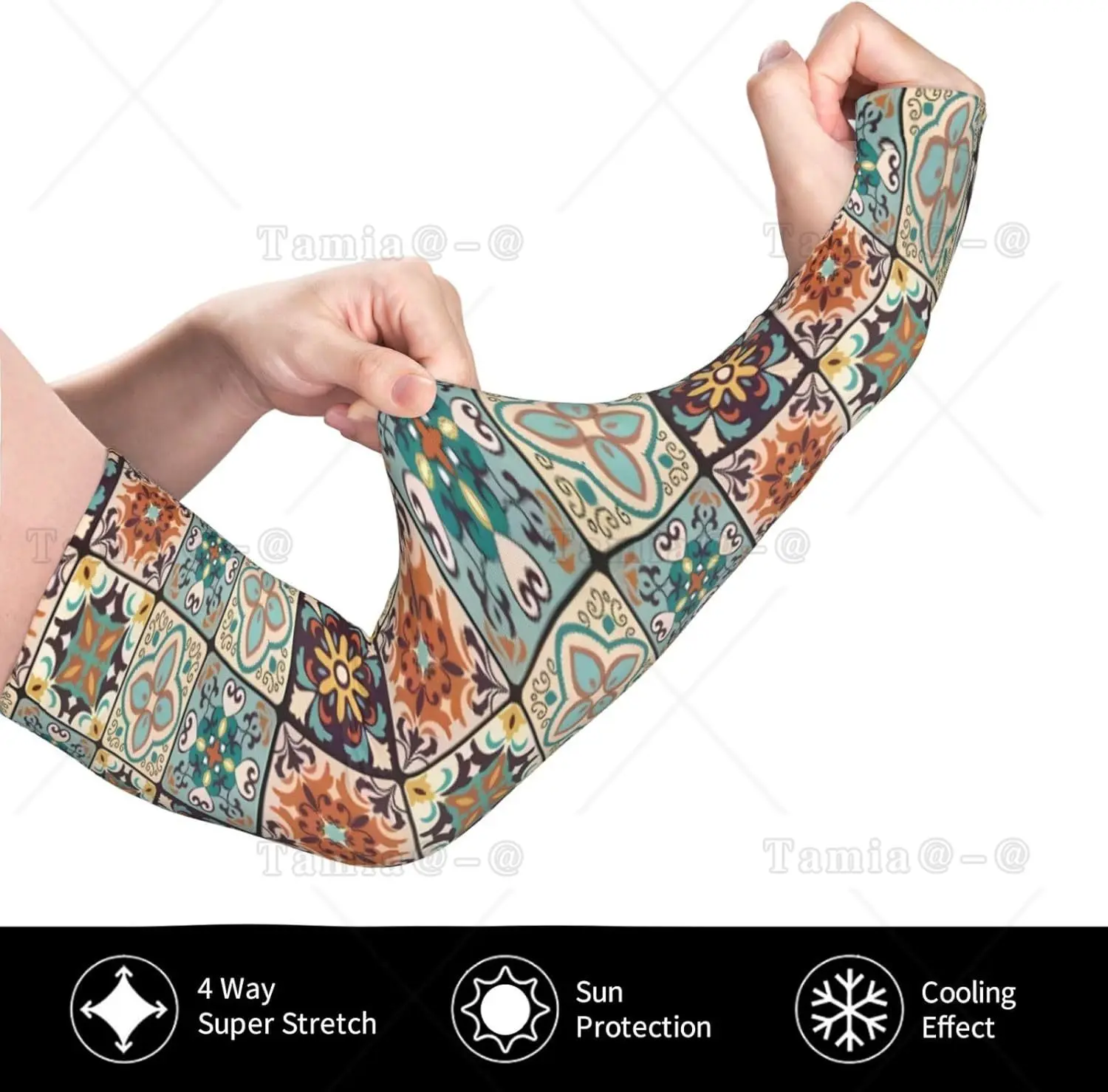 Vintage Floral Bohemian Print Arm Sleeves Cooling UV Sun Protection Sports Compression for Men Women Golf Basketball Arm Sleeves