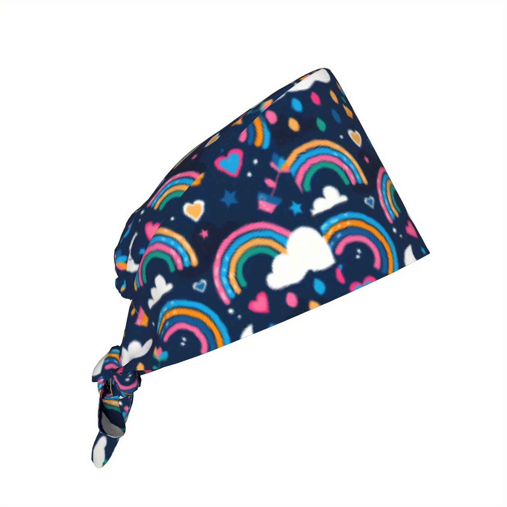 Rainbow Women's Stylish Printed Work Cap Lightweight Adjustable Cap Tie-Back Nurse Hat Dustproof Chef Cooking Cap