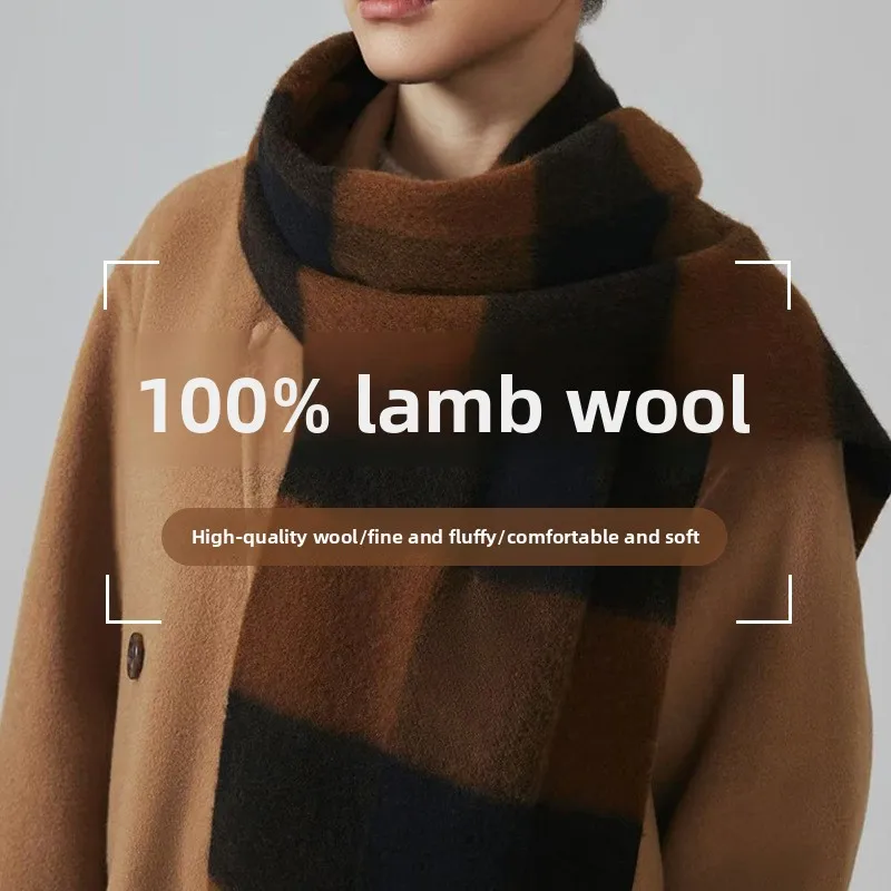 

Шарф из 100% шерсти, пушистый клетчатый женский осенне-зимний высококачественный шаль, зимняя утолщенная теплая универсальная модная тенденция