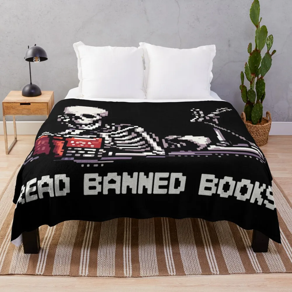 

Read Banned Books Skeleton Throw Blanket warm winter Sofa Soft Plaid Decorative Sofas Blankets