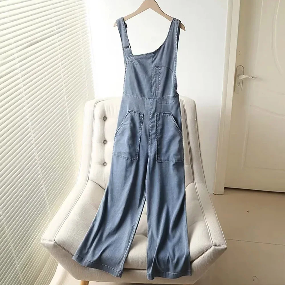 

Thin Soft Jeans Oversize Jumpsuits for Women 2023 Casual Loose Wide Leg Jeans Overalls High Waist Suspenders Strap Denim Pants