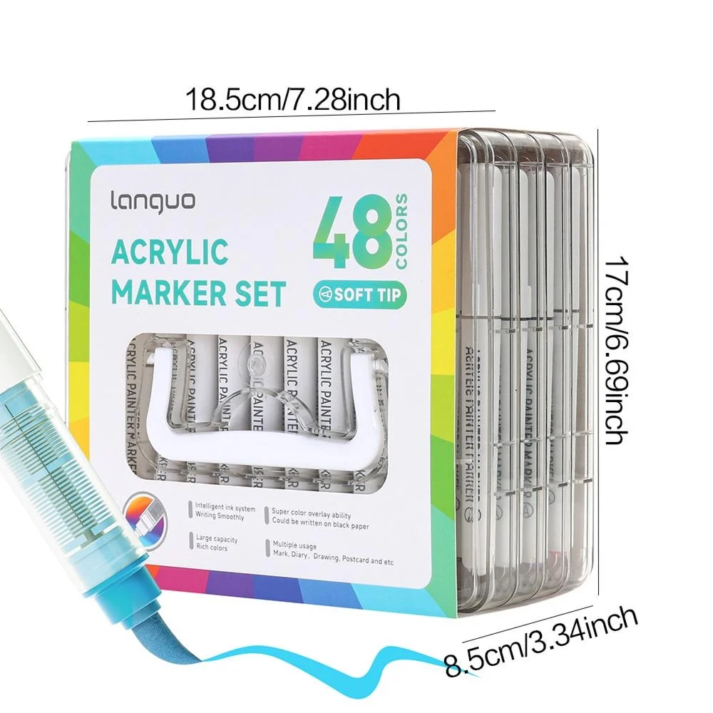 48 Colors Acrylic Paint Pens Set for Rock Wood Egg Ceramic Fabric No Bleed Ink Art Kit for DIY Painting