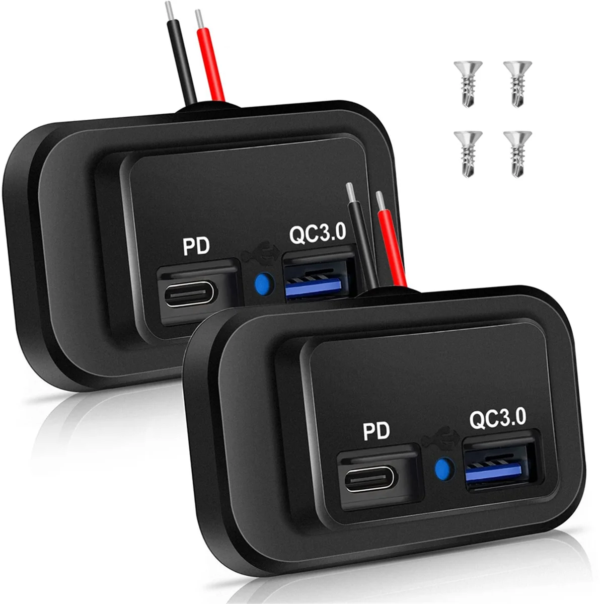 2PCS 12V/24V RV USB Outlet, Dual PD3.0 Type-C (USB C) & Quick Charge QC3.0 USB-A Port Panel Mount Car USB Socket Charger