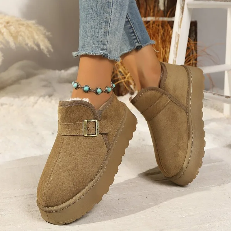 Faux Suede Platform Snow Boots Women Autumn Winter Thicken Plush Ankle Booties Mujer Non Slip Thick Sole Cotton Padded Shoes 43
