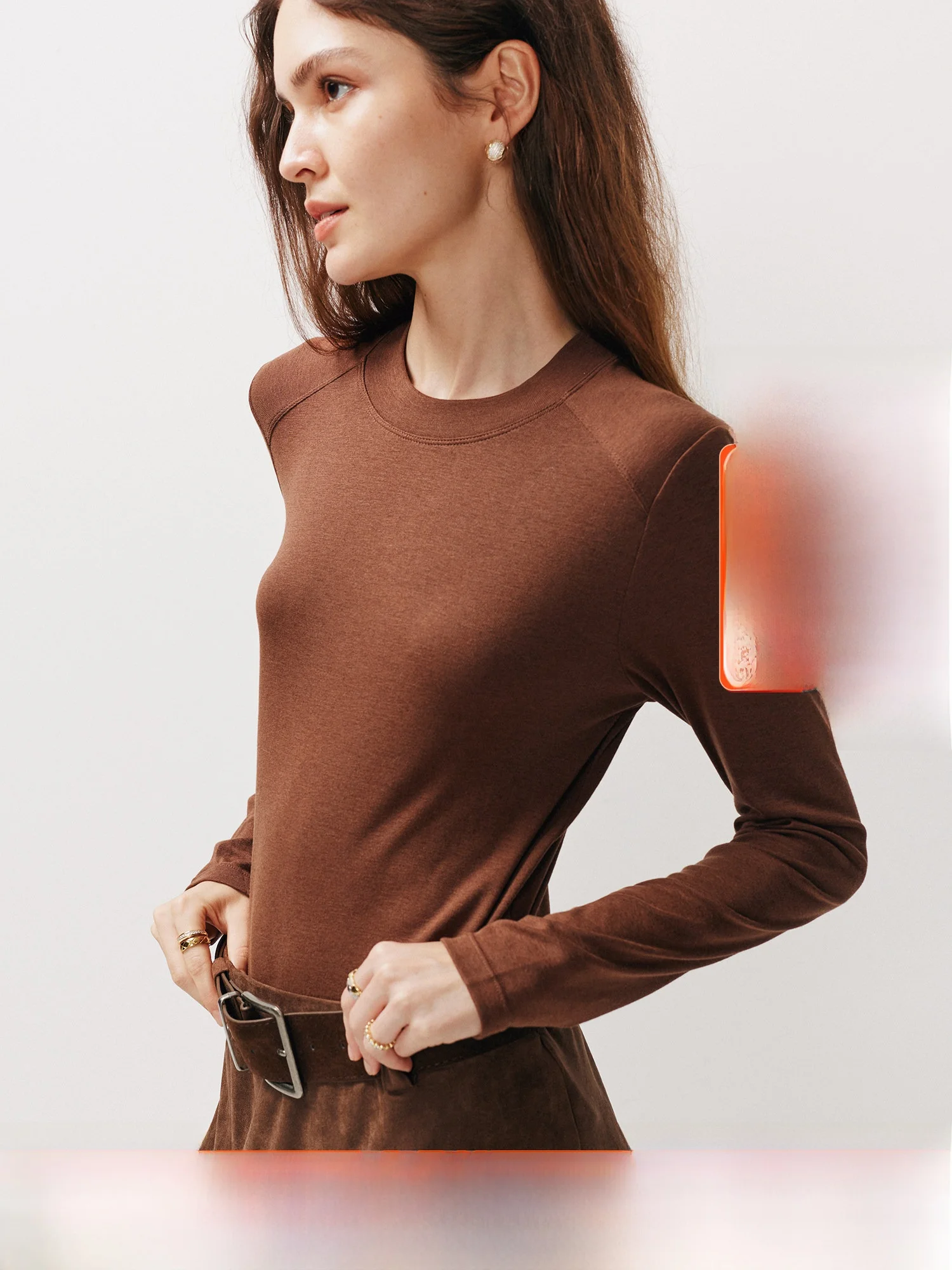 Modal Wool Blend Base Layer Shirt round Neck Long Sleeve Slimming T-Shirt Casual Style Women's Top Skin-friendly Breathable