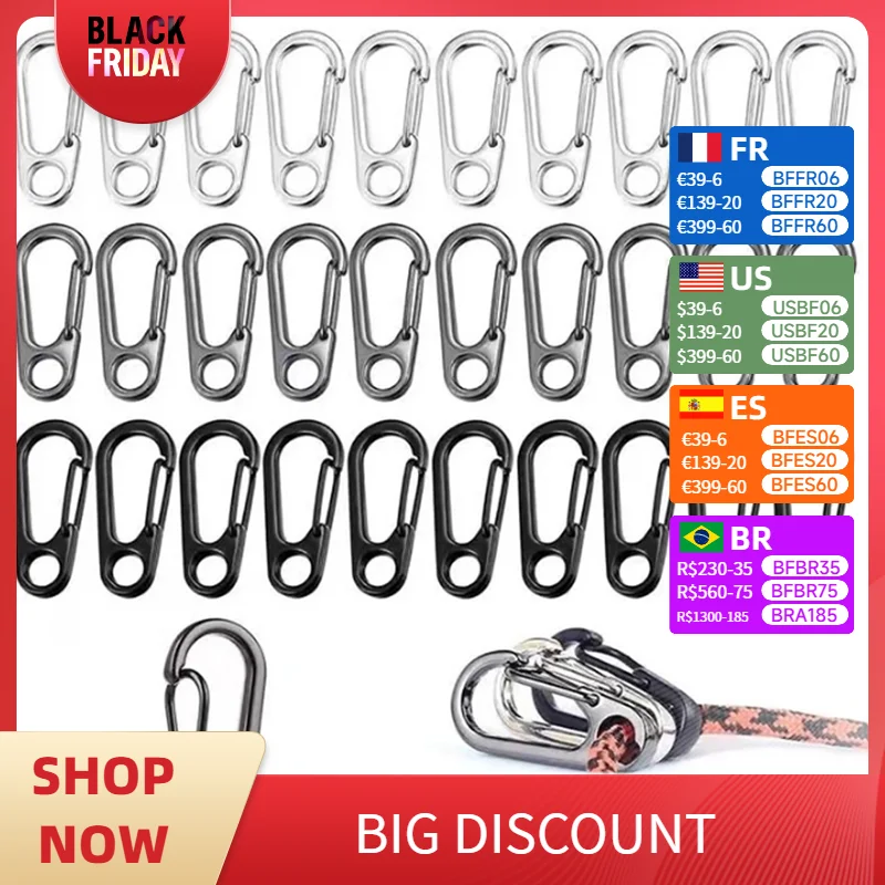 10/50Pcs Carabiner D-Ring Key Chain Spring Clips Mini Aluminium Alloy Hang Buckle Survival EDC Gear Outdoor Camping Keyring Tool