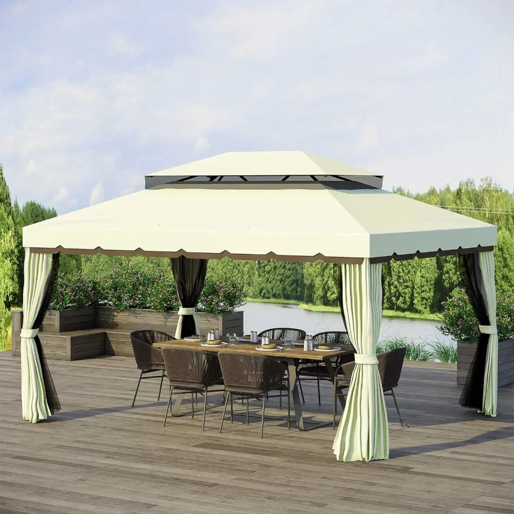 

Lawn Beach Tent Camping Cream White Canopy Sunshade 10' X 13' Patio Gazebo Tents Aluminum Frame for Garden Backyard and Deck