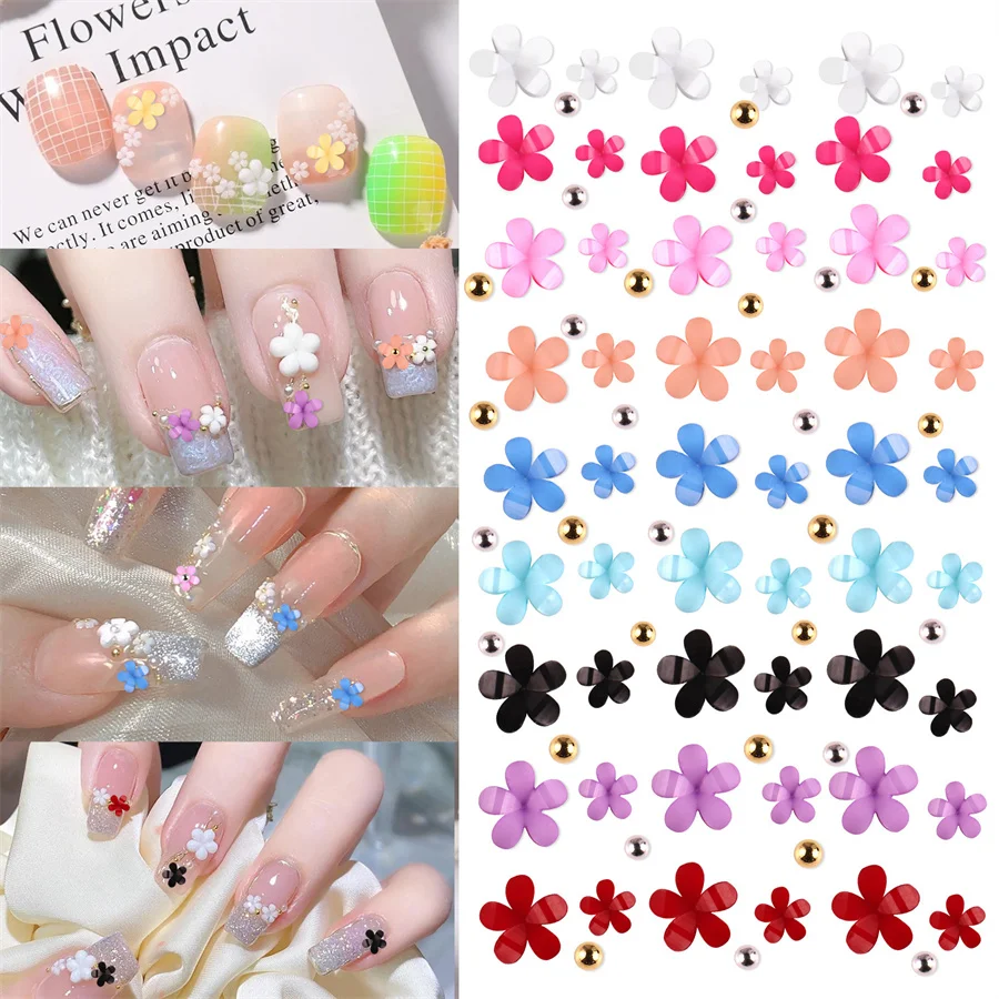 6Grids Nail Art Decorations Korean Small Flower Nail Charms 3D Mini Resin Rhinestones Nail Kawaii Accessories DIY Nail Supplies