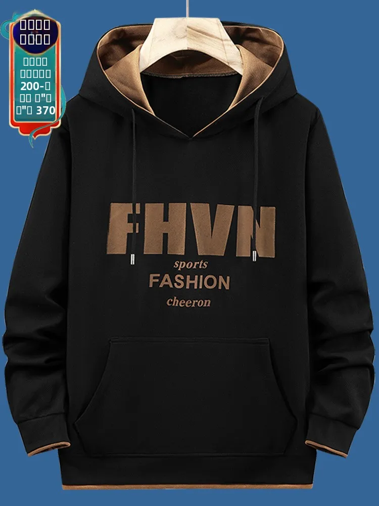 

Мужской комплект худи больших размеров (XL, XXL) с длинным рукавом, весна-осень, модный уличный стиль, комфортная посадка, 350-300 г/м²