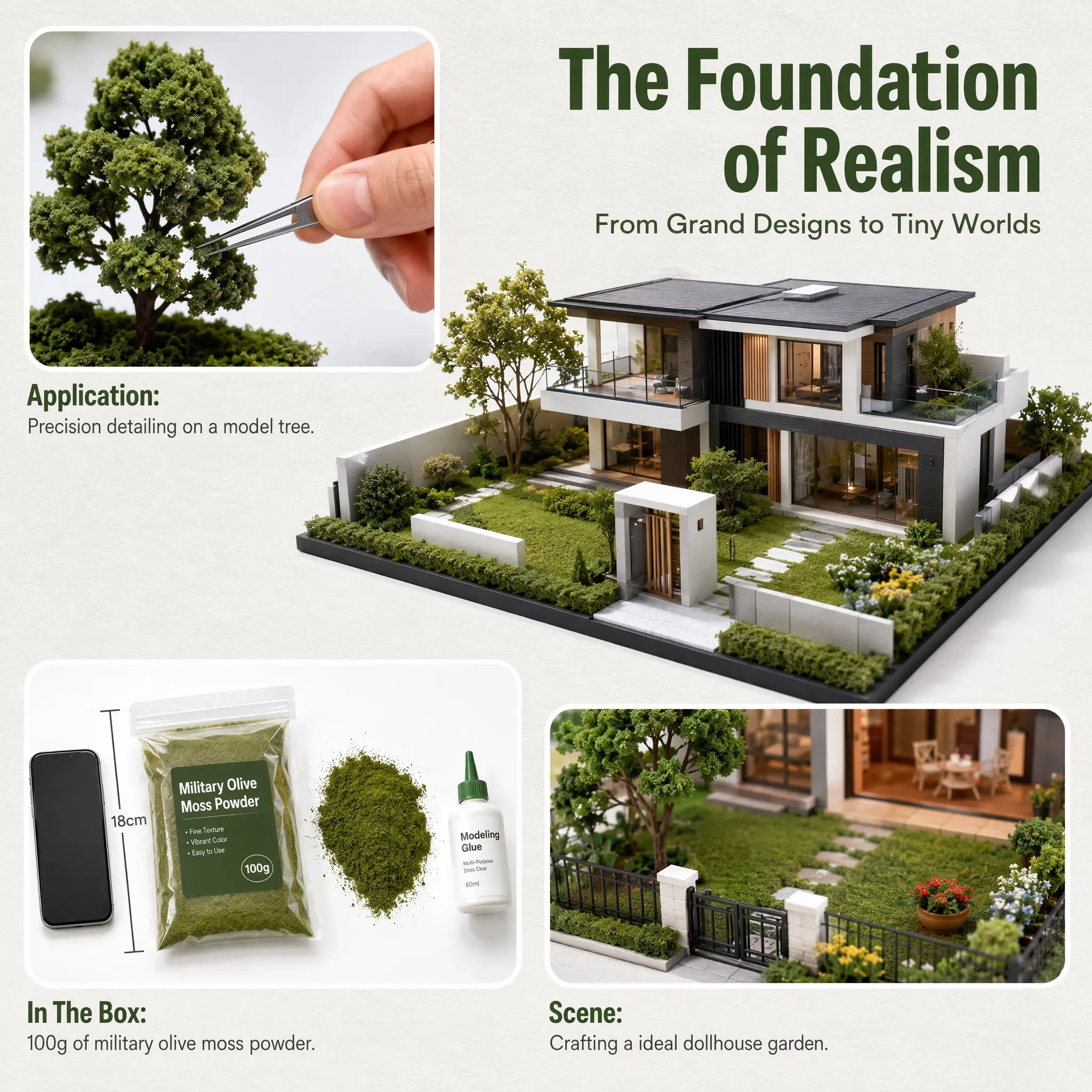 100G Artificial Tree Powder for Scenery Basing Material Simulation Grass Scatter Miniature Terrain Landscape Supplies Diorama