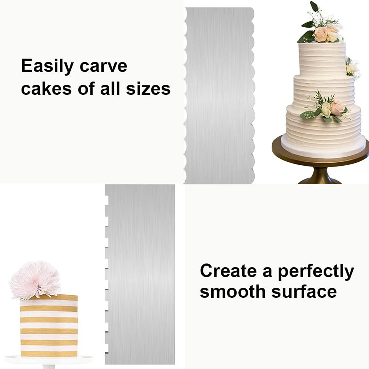 Stainless Steel Cake Scraper Cake Edge Side Jagged Wave Double Sided Comb Metal Cake Carving Smoothing Cream Baking tool