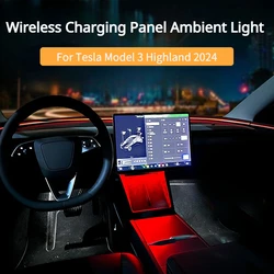 For Tesla Model 3 Highland 2024 Center Console Wireless Charging Atmosphere Light USB Acrylic LED Light New Model3+ Accessories