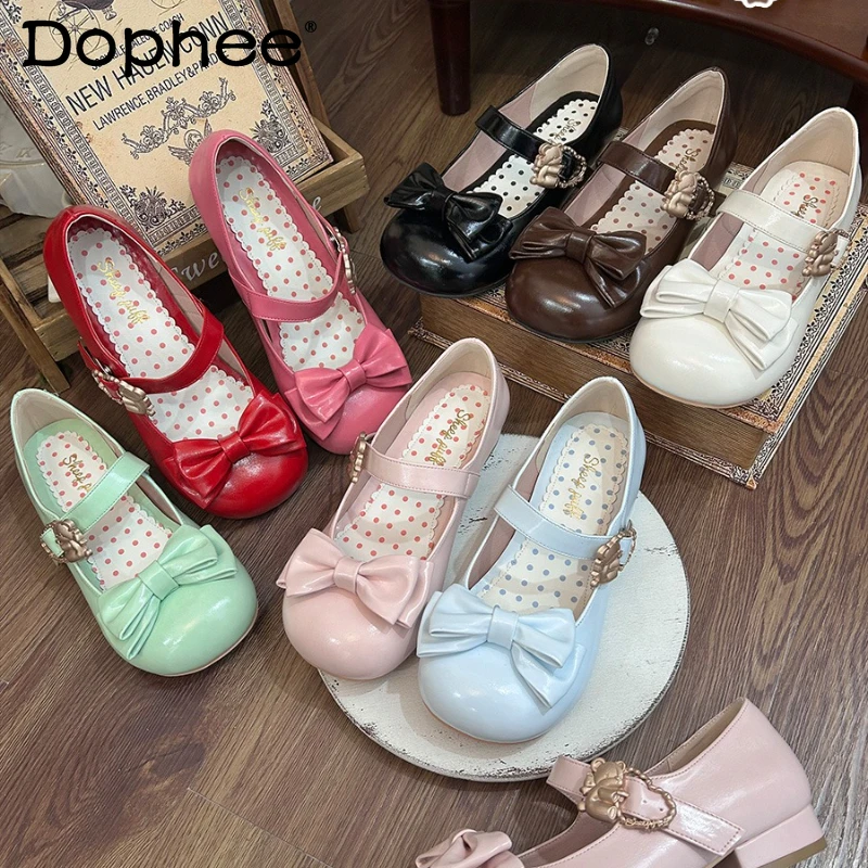 

Kawaii Lolita Style Mary Jane Shoes Spring and Autumn New Japanese Girl's Sweet Cute Bow Elegant Low Heel Shoes Leather Shoes