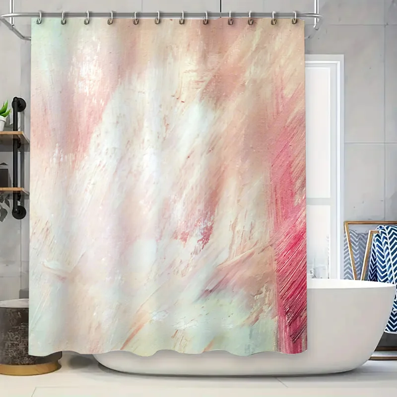 

Современная занавеска для душа в ванной комнате с абстрактным окрашенным дизайном розового и белого цвета для домашнего декора (180x240 см)