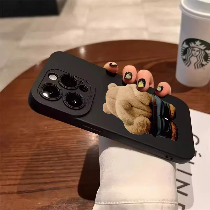 Funny Cool Bear Silicone Phone Case For iPhone 16 15 14 13 12 11 17 Pro Max XS XR X 7 8 Plus 16e SE2 Shockproof Matte Soft Cover view 4