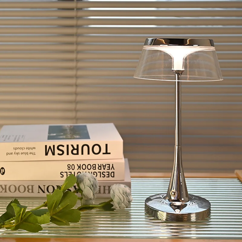 

Nordic Minimalist Iron Base LED Table Lamps Transparent Acrylic Lampshade Moden Living Room Bedroom Restaurant Office Desk Light