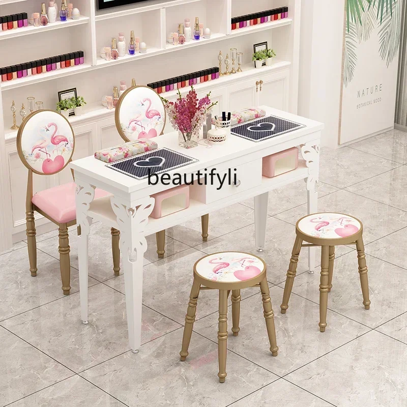 

smt14 ss newNail Table Single Table and Chair Set Double Nail Table Simple Modern White Workbench