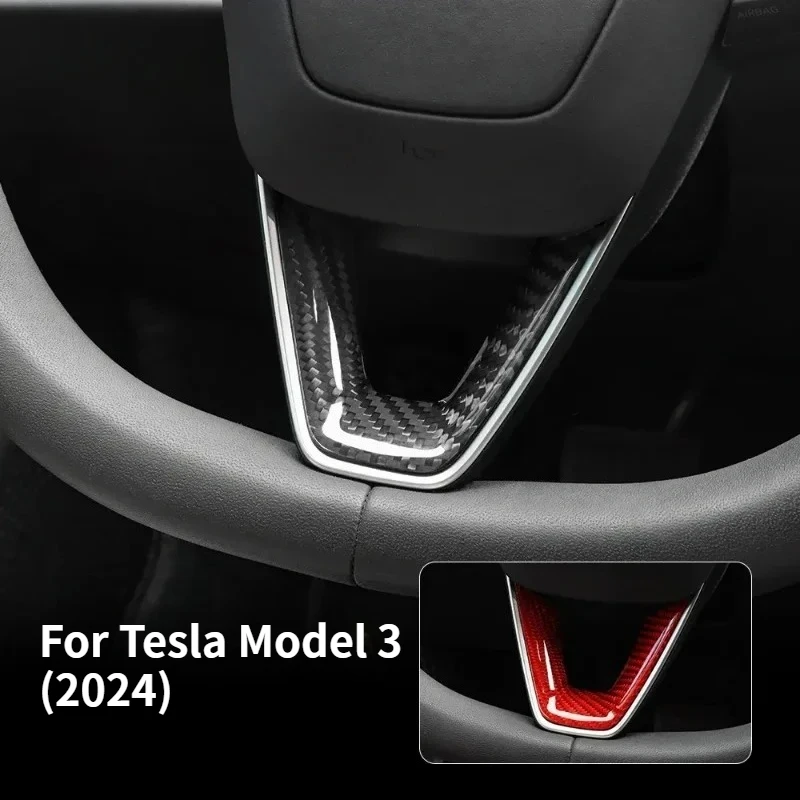 

For Tesla Model 3 Highland Real Hard Dry Carbon Fiber Sticker 2024 Steering Wheel Cover Interior Trim Modification Accessories