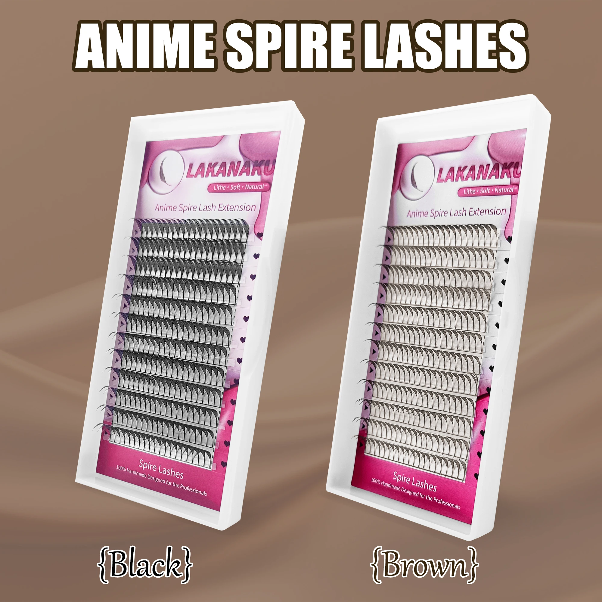 LAKANAKU 깃털래쉬 다크 브라운 만화 스파이어 속눈썹, 깃털 속눈썹, 연장 스파이크 선풍기, 러시아어 개별 볼륨, 애니메이션 청크 스트립 속눈썹, 신제품