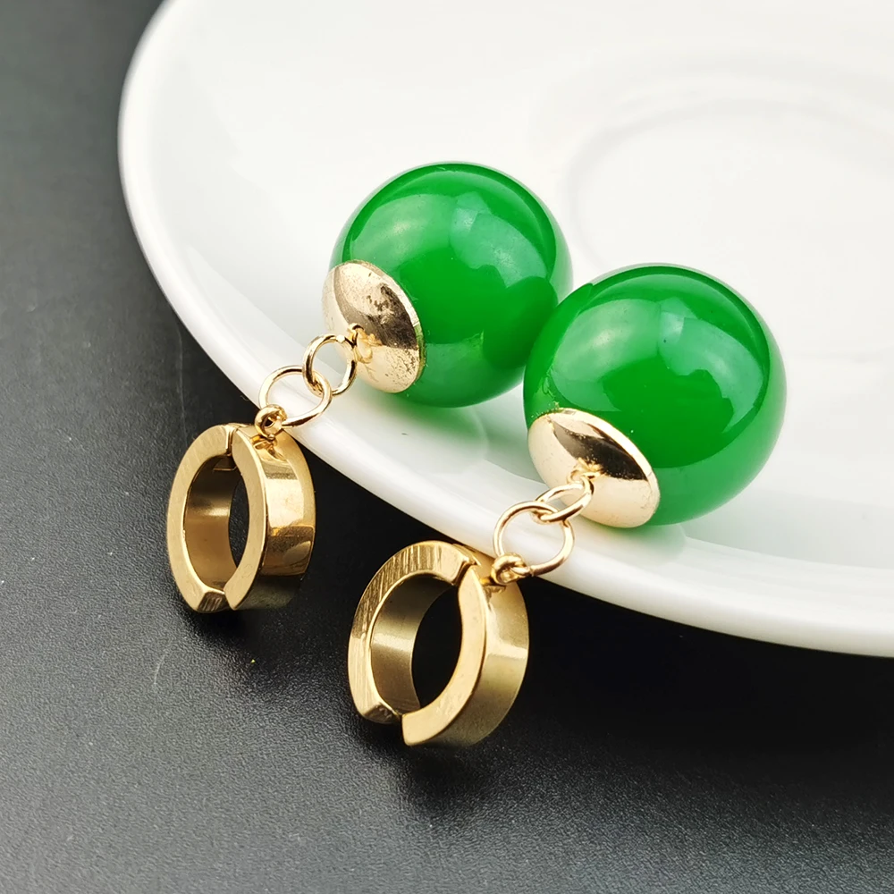 New Super Vegetto Potara Earrings Green And Yellow Bead Dangle Ear Clip for Women Men Jewelry