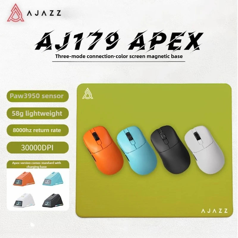 

Беспроводная игровая мышь AJAZZ AJ179 APEX PAW3950, 3000 точек на дюйм, 8 кГц, эргономичная мышь для правой руки с магнитным основанием для зарядки RGB-экрана