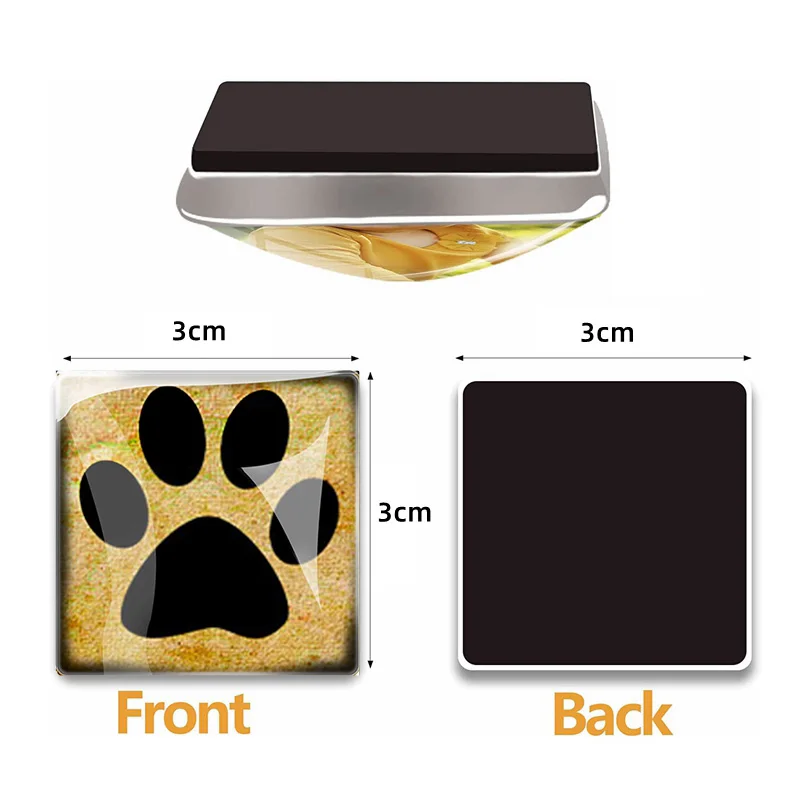 Mini Square Refrigerator Magnetic Holder  Dog Stickers  Luminous Glass Dome  Crystal Decor 30MM Custom