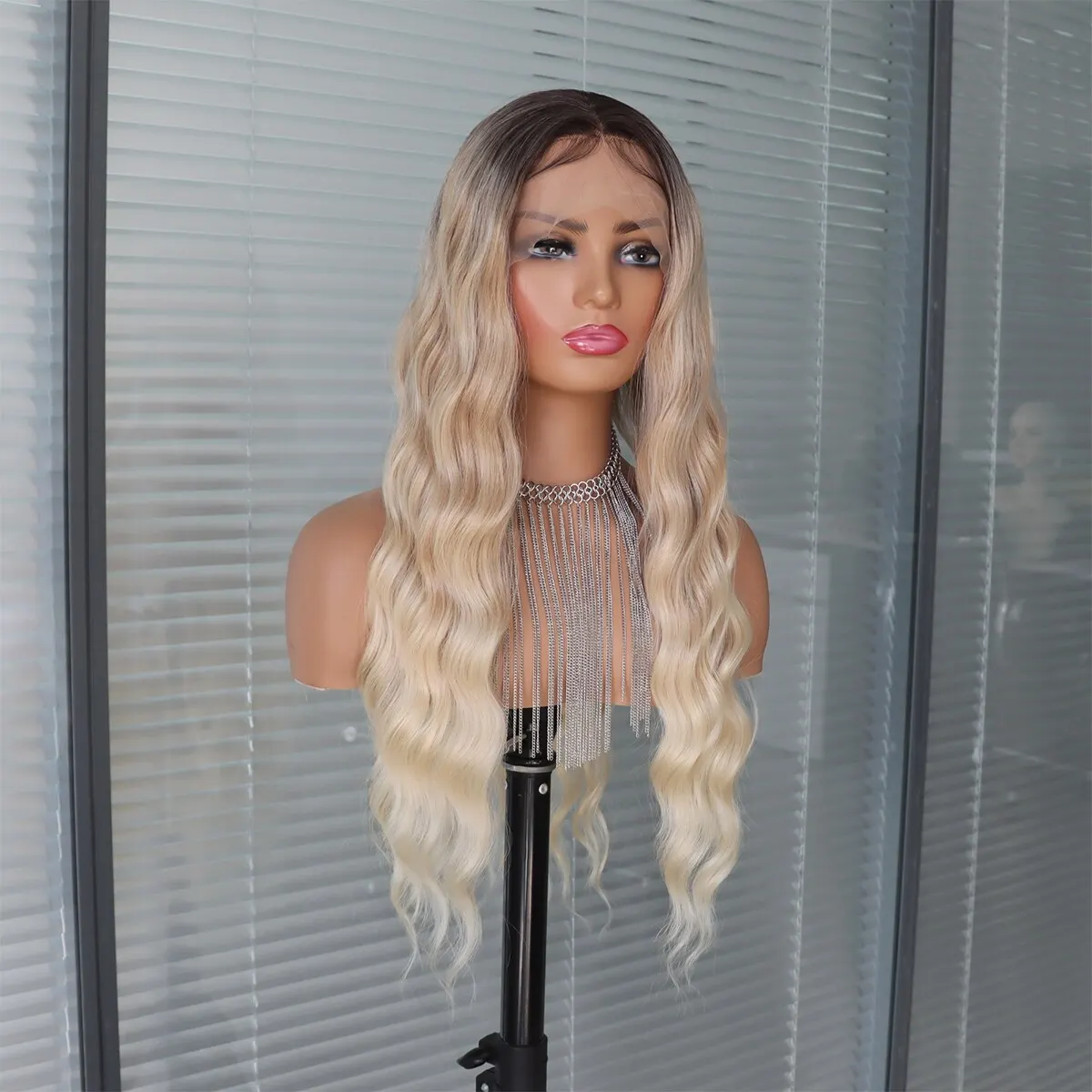 Ombre Blonde 13x4 Lace Front Wig Body Wave Brown Ombre Ash Blonde Wigs With Dark Roots Natural Heat Resistant Fiber