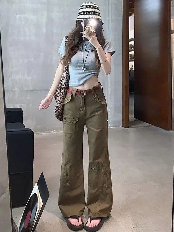 

Прямые расклешенные джинсы с высокой талией, женские осенние новые универсальные длинные брюки, уличная одежда, рабочая одежда, повседневная джинсовая одежда