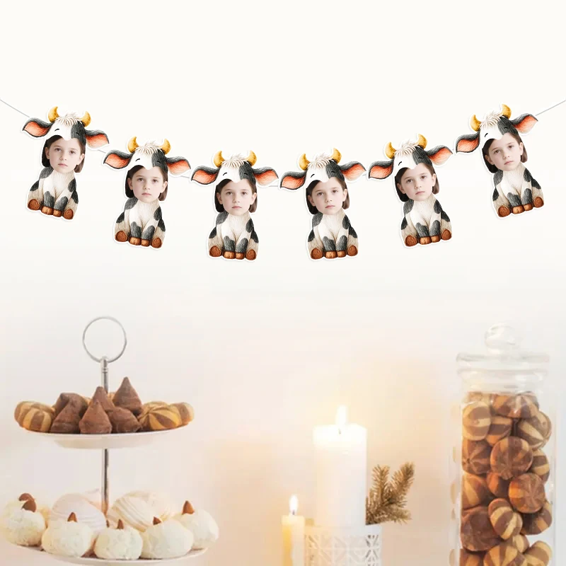 6/12 Stück Bauernhof-Kuh-Motiv, personalisierbare Avatar-Hängebanner, Flaggen, alles Gute zum Geburtstag, Feier, Party-Dekoration, DIY-Zubehör