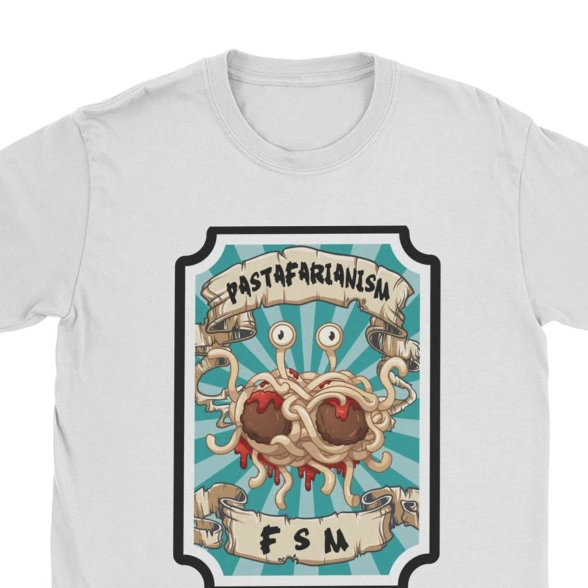 Pastafarianism Tops T Shirts Men Flying Spaghetti Monsterism T Shirts Religion Church Noodle Monster Novelty Tee Shirt Custom