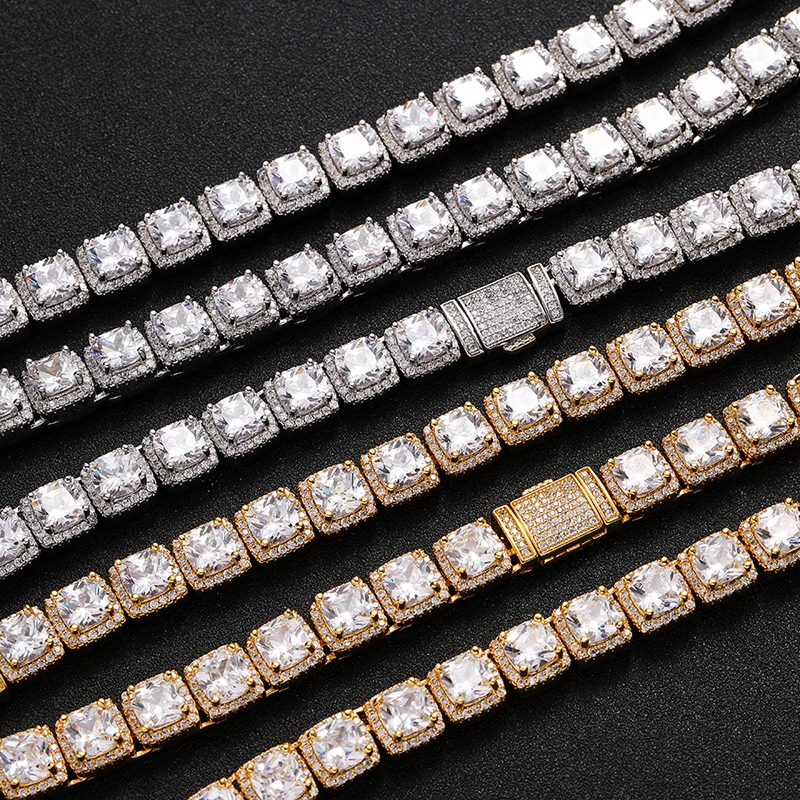 

New Model Solid Tennis Link Chain Hip Hop Bing Iced Out 10mm Tennis Chain Chokers Necklaces for Men Women Rapper Jewelry Gift