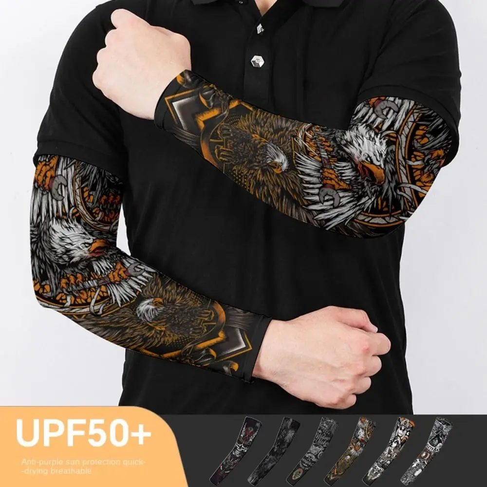 UV Protection Flower Arm Tattoo Sleeve Seamless Flower Arm Pattern Sun Protection Cover Elastic Breathable Men Sunscreen Sleeve