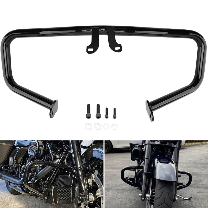 

Motorcycle Black Chopped Engine Guard Crash Bar Highway Bumper Frame Protection Fit For Harley Road King Street Glide 2014-2024