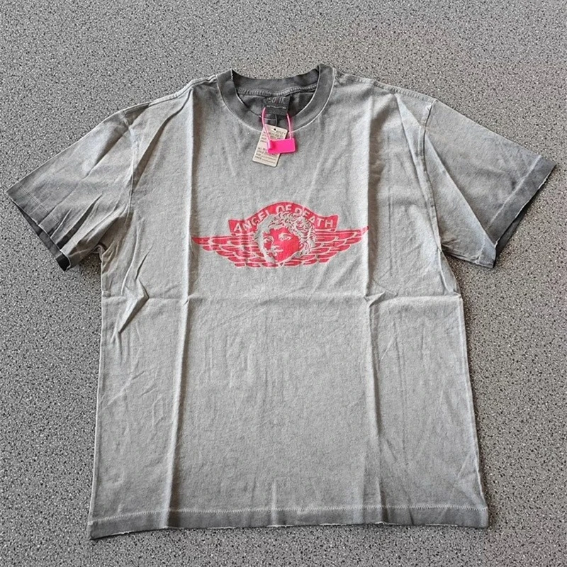 

Футболки Saint Michael Angel из чистого хлопка, серые, винтажные, с короткими рукавами