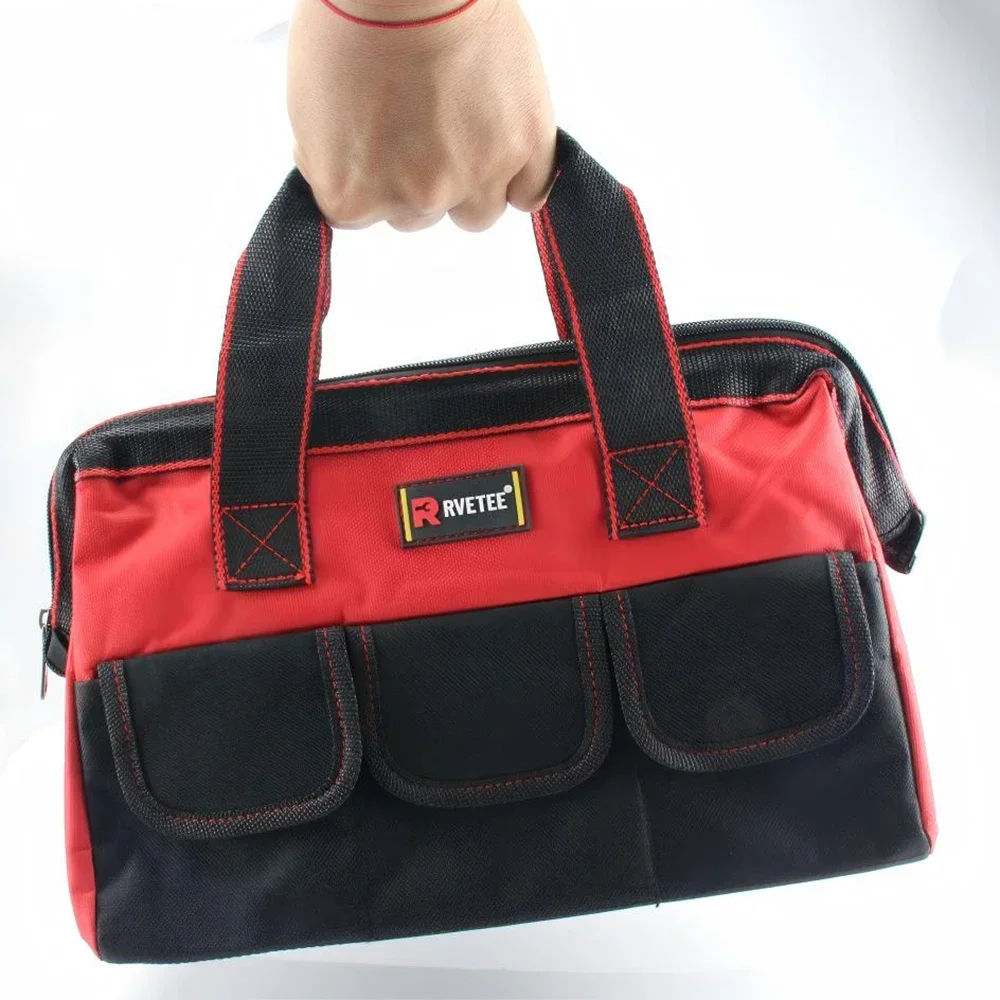 RVETEE 13 Inch Red Portable Tool Bag, Multi-Pocket Durable Storage Organizer, Hardware & Electrician Utility Tote