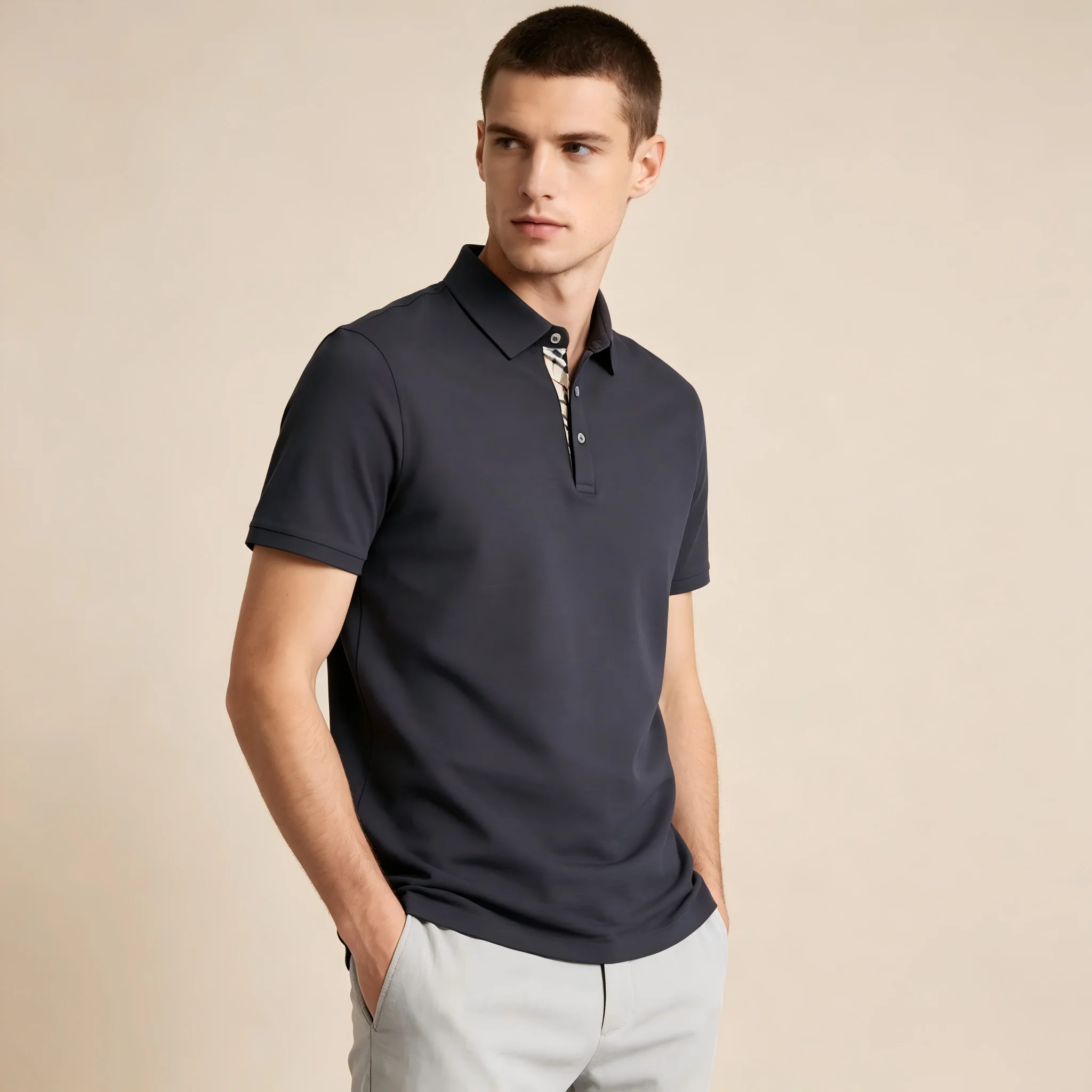 Men's Summer High-end Personalized Trend Polo Shirt Pineapple Jacquard Knit Fabric Breathable Cotton